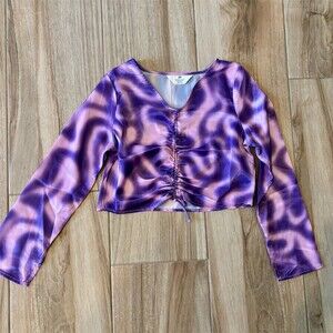 H&M Girls Tie Dye Cropped Long Sleeve Top Ruched Drawstring Size 10-11Y